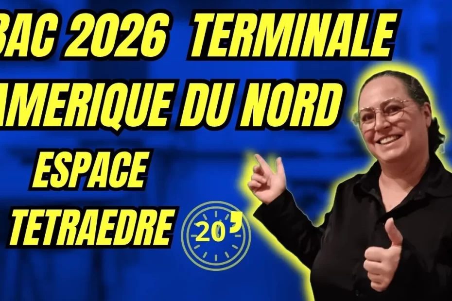 Sujet de bac maths Amérique du Nord 2026 corrigé : géométrie dans l'espace, produit scalaire et volume de tétraèdre