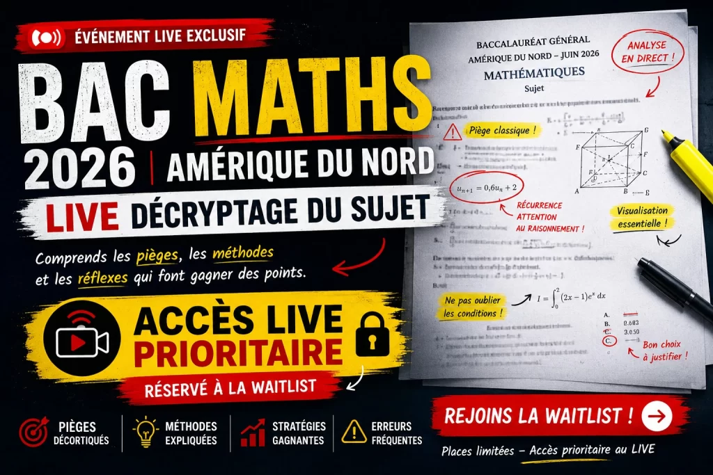 Inscription au live sur le sujet de bac de maths amérique du nord 2026