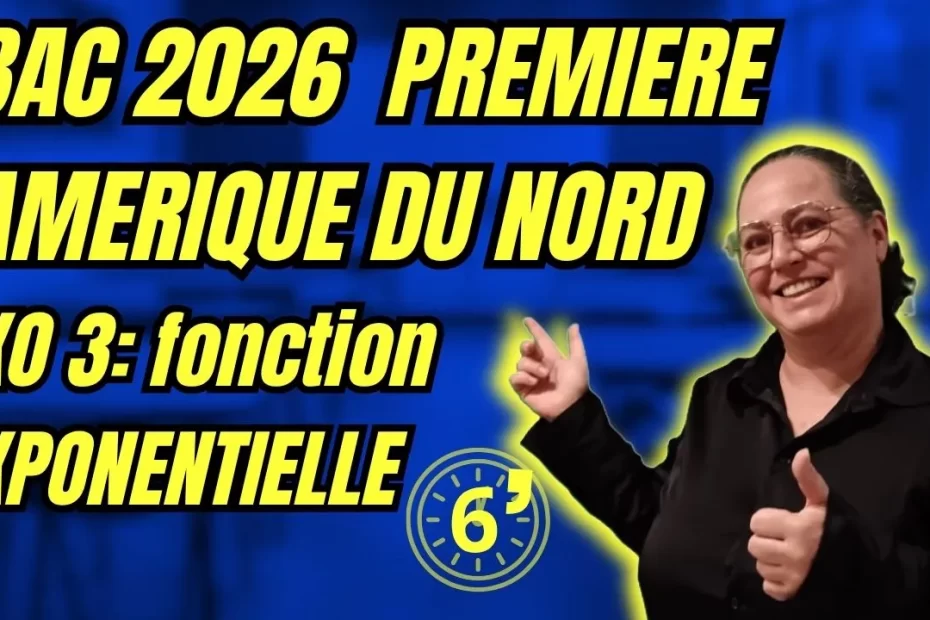Correction de l'exercice 3 du sujet Amérique du Nord 2026 en Première spécialité maths : étude d'une fonction exponentielle, calcul de dérivée, variations et tangente horizontale.