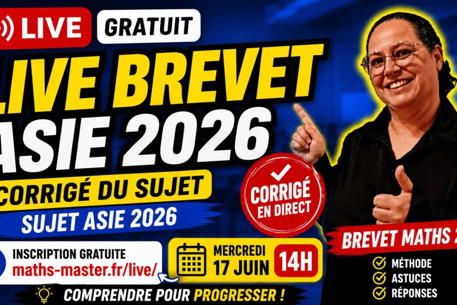 Sujet de brevet de maths Asie 2026 correction complete